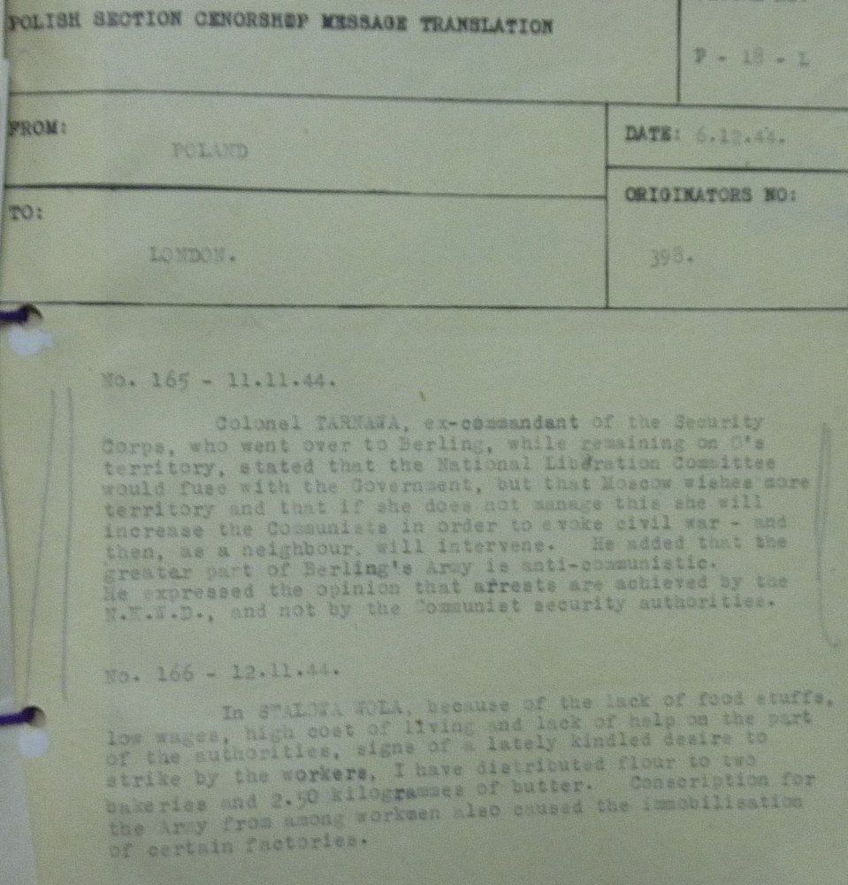 Image of Intelligence Report  Regarding Status On The Ground November 1944 